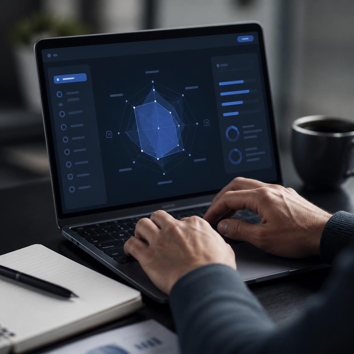Leadership assessment dashboard showing a personality facet radar chart